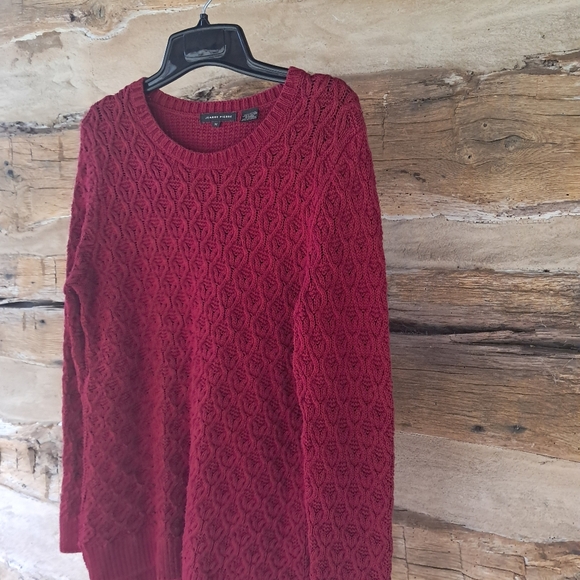 Jeanne Pierre Cranberry Red Crewneck Chunky Knit Cotton Sweater Size Medium - Picture 3 of 7